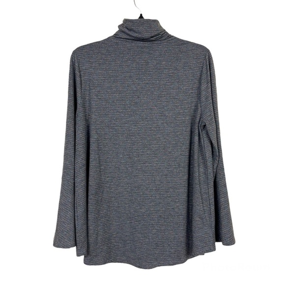 Anthropologie Postmark Grey Striped Liz Bell Sleeve Turtleneck Top M - Picture 3 of 9